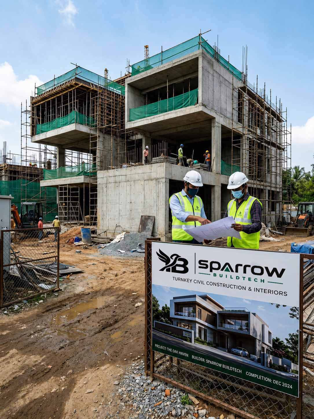Sparrow Buildtech Active Construction Site with Elevation Board